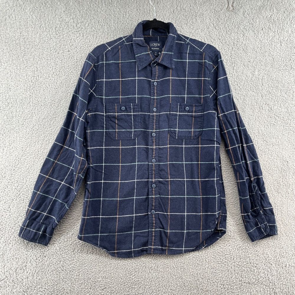 J Crew Flannel Cotton Window Pane Plaid Long Sleeve Mens Medium Button Down